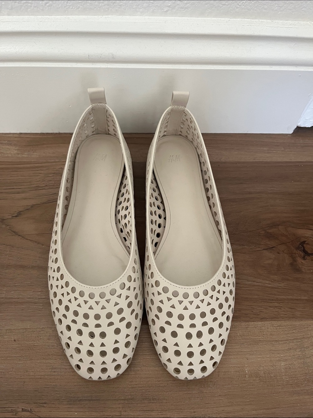 H&M Cream Laser-Cut Slip-On Ballet Flats